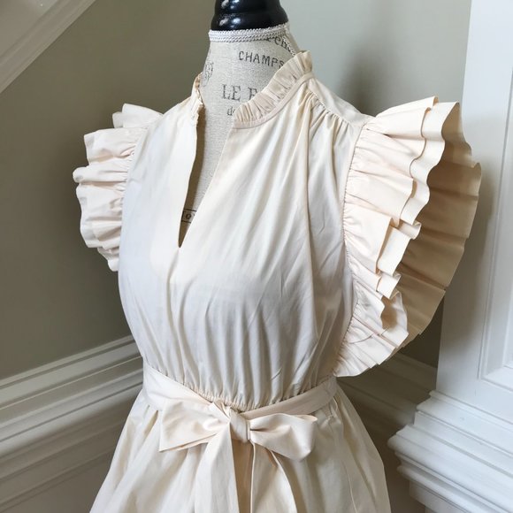 Marie Oliver Emery Mini Dress Womens Small Macadamia Cream VNeck Flutter Sleeve - Picture 9 of 13